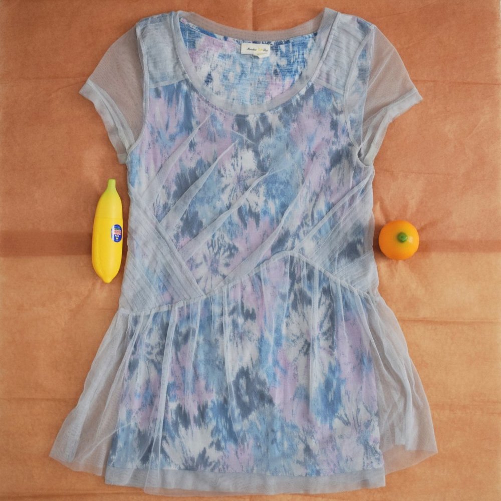 Anthropologie Light Blue Tie-Dye Mesh Top
